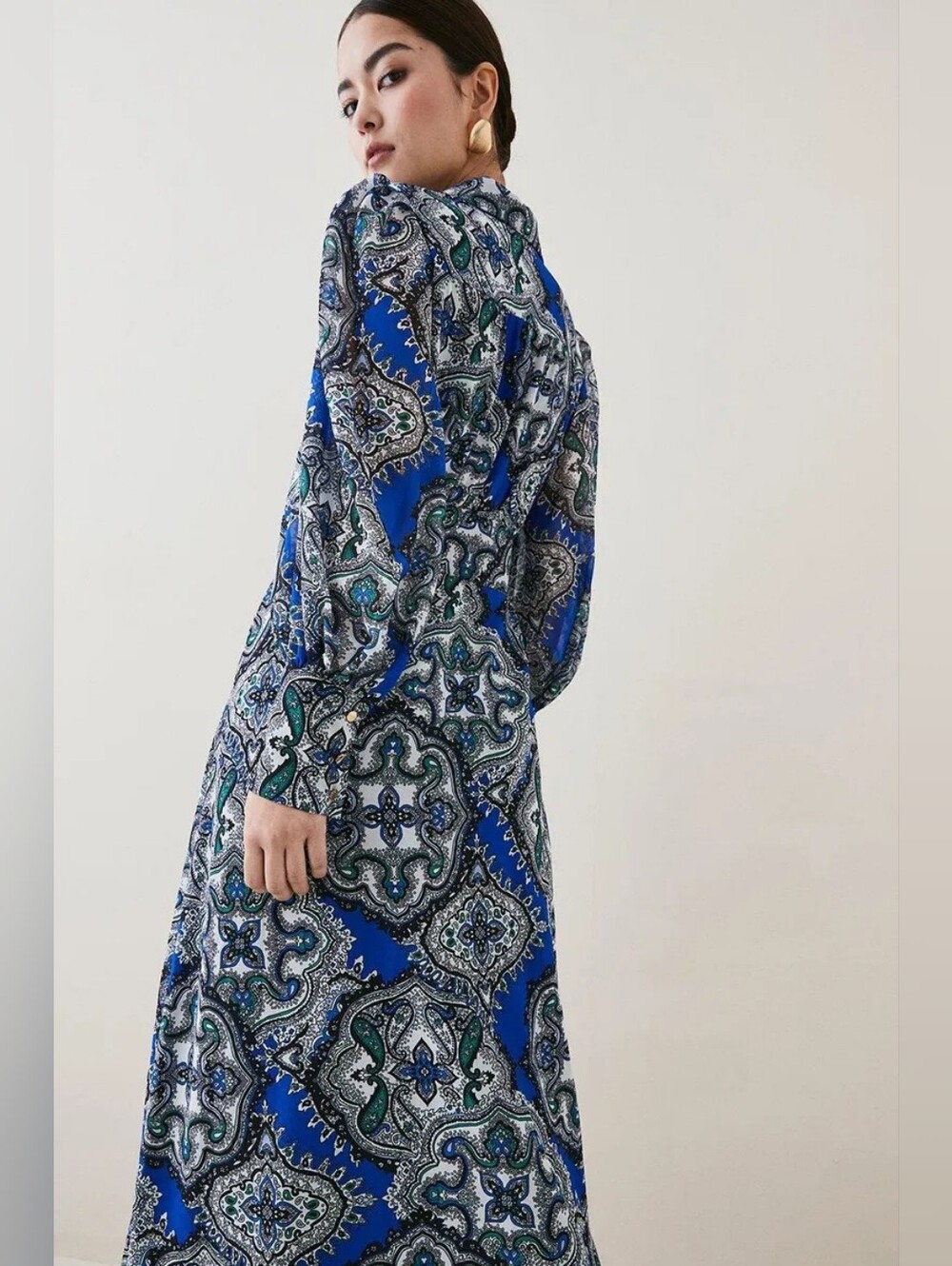 Karen Millen Tile Print Georgette Pleated Woven Shirt Dress, US 8 - Picture 10 of 10